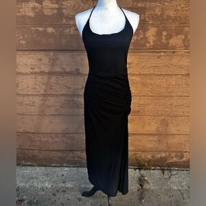 Reformation halter ruched side slit dress